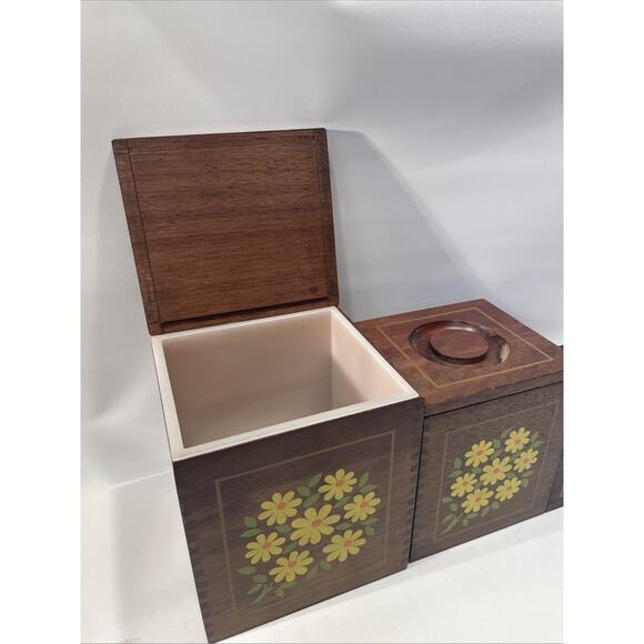 Vintage Imperial Floral Painted 3-Piece Hand Made Hardwood Kitchen Container Set - Picture 3 of 16